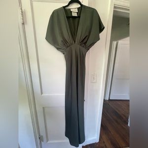 BHLDN Leila Deep V Flutter Sleeve Satin A-line Gown